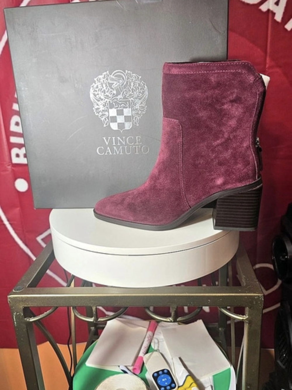 Vince Camuto Dayana Block-Heel Bootie Purple Ankle Boots Like New Burgundy 6.5M